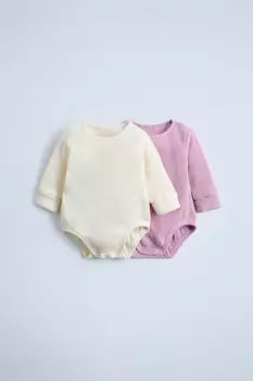 Две упаковки боди из вафельной трикотажной ткани ZARA, лиловый