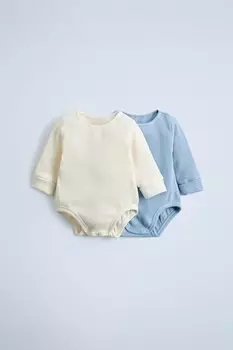 Две упаковки боди из вафельной трикотажной ткани ZARA, синий
