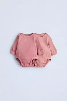 Две упаковки боди из вафельной трикотажной ткани ZARA, средне-розовый