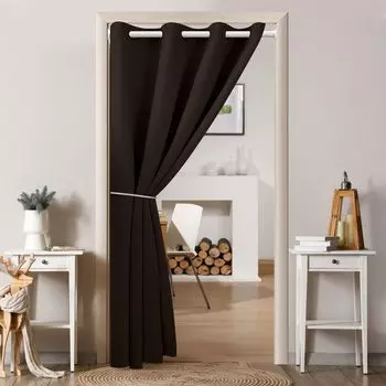 Дверная штора с люверсами, затемнение комнаты, утепленная штора, драпировка для дверей и окон, для окон и дверей, теплоизоляция, дом и декор, 86 х 203 см BTTO, коричневый