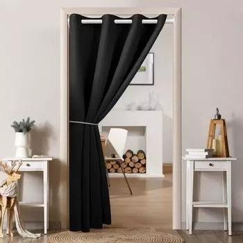 Дверная штора с люверсами, затемнение помещения, утепленная штора, драпировка для дверей и окон для окон и дверей, теплоизоляционная, для дома и декора, 132 х 203 см, серая BTTO, черный