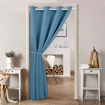 Дверная штора с люверсами, затемнение помещения, утепленная штора, драпировка для дверей и окон для окон и дверей, теплоизоляционная, для дома и декора, 132 х 244 см, бежевый BTTO, синий