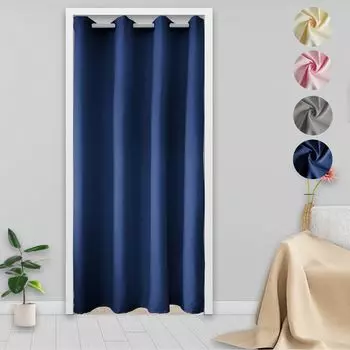 Дверная занавеска, хлопковая сплошная занавеска с люверсами, непрозрачная занавеска, перегородка, серая, 132x203см PMS, синий