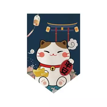 Дверная занавеска с надписью «Благословение» с прозрачным принтом, без катышков, без катышков, в японском стиле, разделитель с узором Lucky Cat, украшение для полузанавеса, домашний декор-L Stuttg, мультиколор