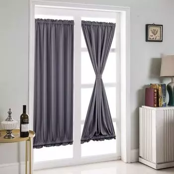 Дверные шторы Полиэстеровые французские дверные панели Шторы с открытым плетением Белые прозрачные французские дверные панели 25 40 дюймов / Бежевый ele eleoption, серый