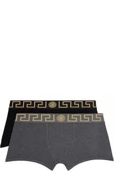 Двое пар трусов-боксеров с черно-серым узором Greca Border Versace Underwear