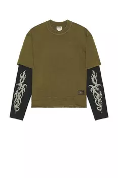 Двойная длинная футболка с длинным рукавом Guess Originals, olive morning multi