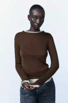 Двойная футболка ZARA, коричневый