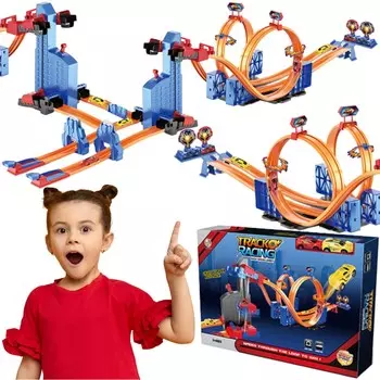 Двойная гоночная трасса для детей, петли на 360°, пандусы, углы, автомобили Import ProNice