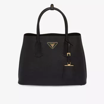Двойная маленькая кожаная сумка с верхней ручкой Prada, черный