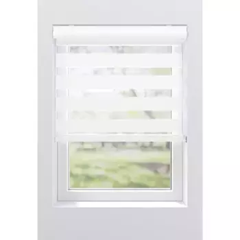 Двойная рулонная штора мой дом «Грета», светозащита, без сверления, свободновисящая, с кассетой, крепление с помощью зажимных опор My Home, цвет beige/beige + wei