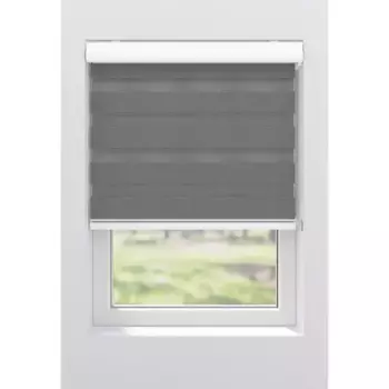 Двойная рулонная штора мой дом «Грета», светозащита, без сверления, свободновисящая, с кассетой, крепление с помощью зажимных опор My Home, цвет grau/grau + wei