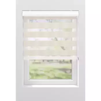 Двойная рулонная штора мой дом «Грета», светозащита, без сверления, свободновисящая, с кассетой, крепление с помощью зажимных опор My Home, цвет leinen/leinen + wei, leinen/leinen + wei