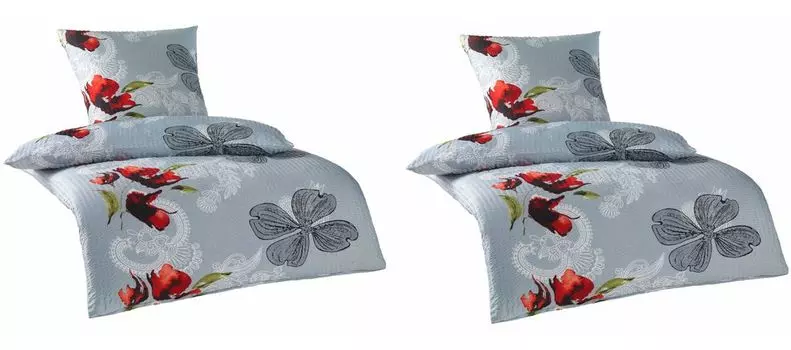 Двойная упаковка постельного белья из микрофибры Seersucker, 4 шт. на молнии 2 шт. Прибл. 135x200 см + 2 шт. Прибл. 80x80 см. Дизайн: Emma MB Warenhandel24