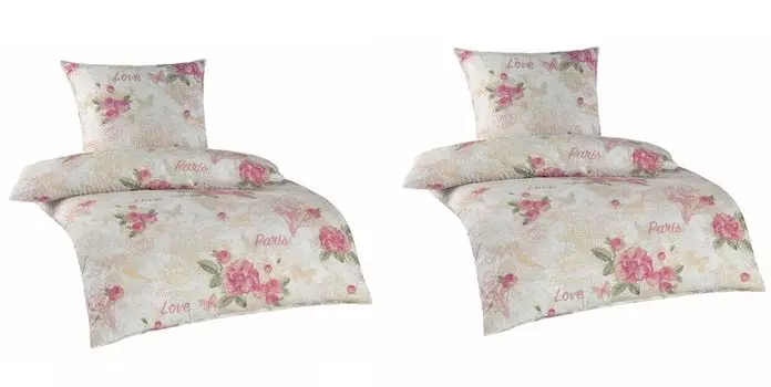 Двойная упаковка постельного белья из микрофибры Seersucker, 4 шт. на молнии 2 шт. Прибл. 135x200 см + 2 шт. Прибл. 80x80 см. Дизайн: Paris MB Warenhandel24