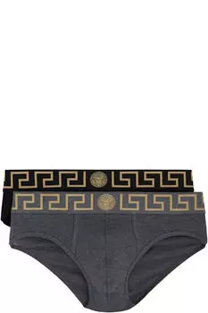 Двойная упаковка трусов с черно-серым узором Greca Border Versace Underwear