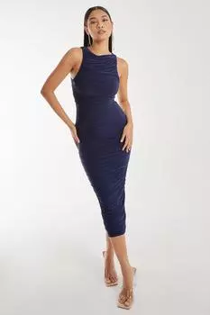 Двойное облегающее платье с высоким воротом Pink Vanilla, темно-синий