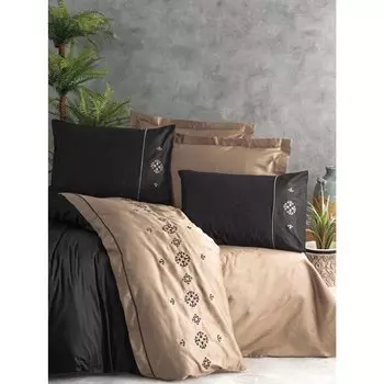 Двойной атласный Комплект постельного белья из хлопка с вышивкой Elysia Brown