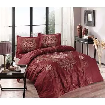 Двойной атласный Комплект постельного белья Tac Florian, бордовый красный