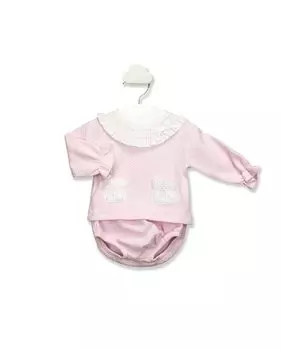 Двойной комплект для девочки однотонного розового цвета BABID, розовый