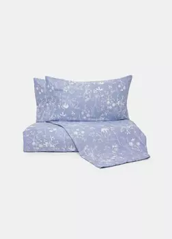 Двойной комплект пододеяльников + 2 наволочки из чистого хлопкового атласа Croff, голубой