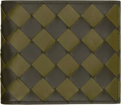 Двойной кошелек Intrecciato цвета хаки Bottega Veneta, Kaki/Olive oil