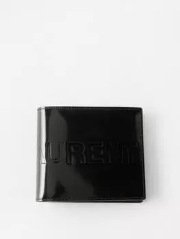 Двойной кошелек из лакированной кожи с тисненым логотипом Saint Laurent, черный