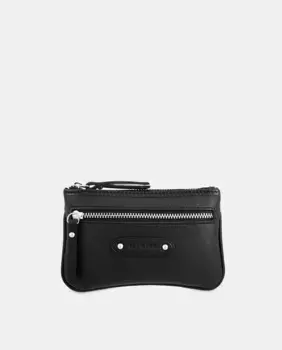 Двойной кошелек с внутренним брелоком из воловьей кожи и парусины El Potro, черный