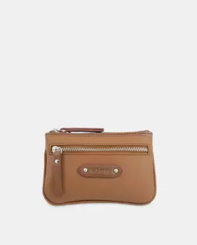 Двойной кошелек с внутренним брелоком из воловьей кожи и парусины El Potro, коричневый