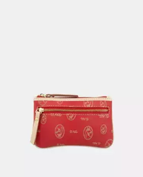 Двойной кошелек с внутренним брелоком из воловьей кожи и холста El Potro, красный