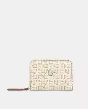 Двойной кошелек с внутренним брелоком из воловьей кожи и холста El Potro, бежевый