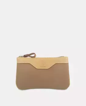 Двойной кошелек с внутренним брелоком из воловьей кожи и черного холста El Potro, коричневый