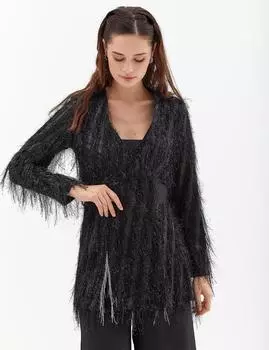 Двойной костюм с блестящей кисточкой и бахромой, черный Kayra