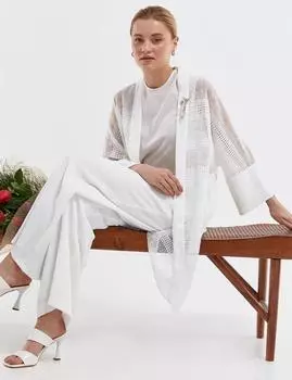 Двойной костюм с кружевным жакетом цвета экрю Kayra