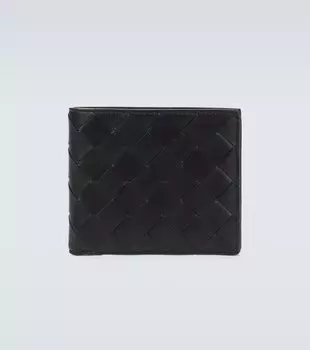 Двойной кожаный кошелек Bottega Veneta, черный