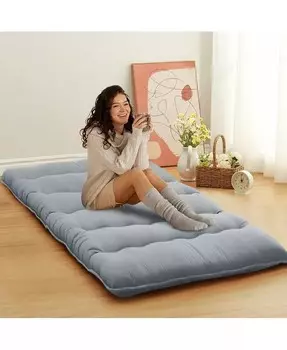 Двойной матрас-футон, напольный наматрасник, портативный спальный коврик для общежития, 39 x 80 дюймов CAROMIO, серый