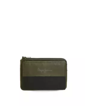Двойной мужской кошелек с кожаным визитницей зеленого цвета хаки Pepe Jeans, зеленый