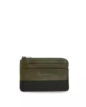 Двойной мужской кожаный кошелек хаки-зеленого цвета Pepe Jeans, зеленый