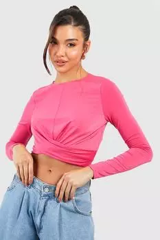 Двойной облегающий топ с закрученной передней частью boohoo, розовый