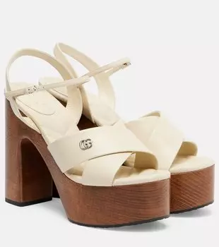 Двойные G кожаные сандалии на платформе Gucci, New Ivoire