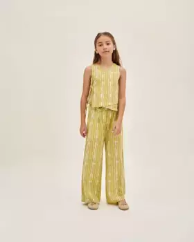 Двубортная блузка для девочки с белым и фисташковым принтом Dadati, зеленый