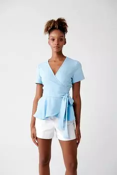 Двубортная блузка с завязкой на талии MUN MUN, синий