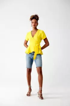 Двубортная блузка с завязкой на талии MUN MUN, желтый