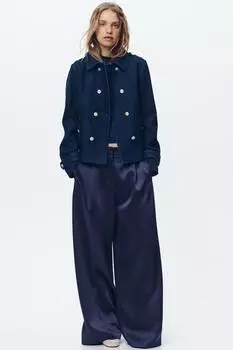Двубортная джинсовая куртка ZARA, синий