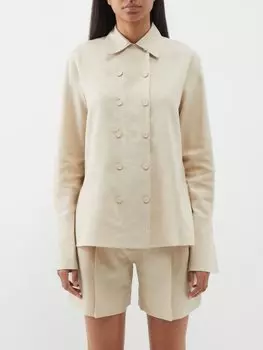 Двубортная льняная рубашка Another Tomorrow, бежевый