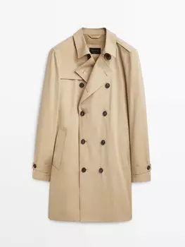 Двубортная непромокаемая куртка-тренч Massimo Dutti, бежевый