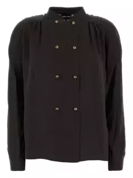 Двубортная шелковая рубашка GIORGIO ARMANI, черный