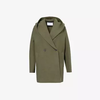 Двубортная шерстяная куртка свободного кроя с капюшоном Harris Wharf London, зеленый
