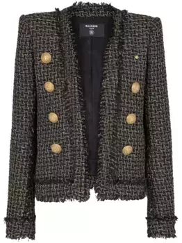 Двубортная твидовая куртка BALMAIN, черный