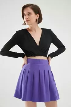 Двубортная укороченная блузка черная QUZU